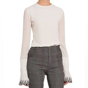 Chloé 100% Silk Embroidered Wide Sleeve Long Sleeve Top